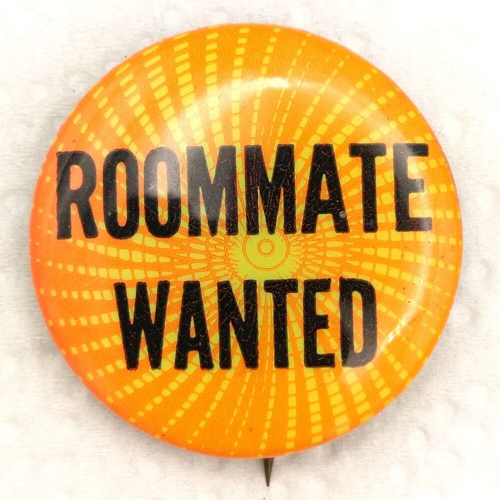 Vintage 1960s Roommate Wanted Orange Celluloid Pinback Button